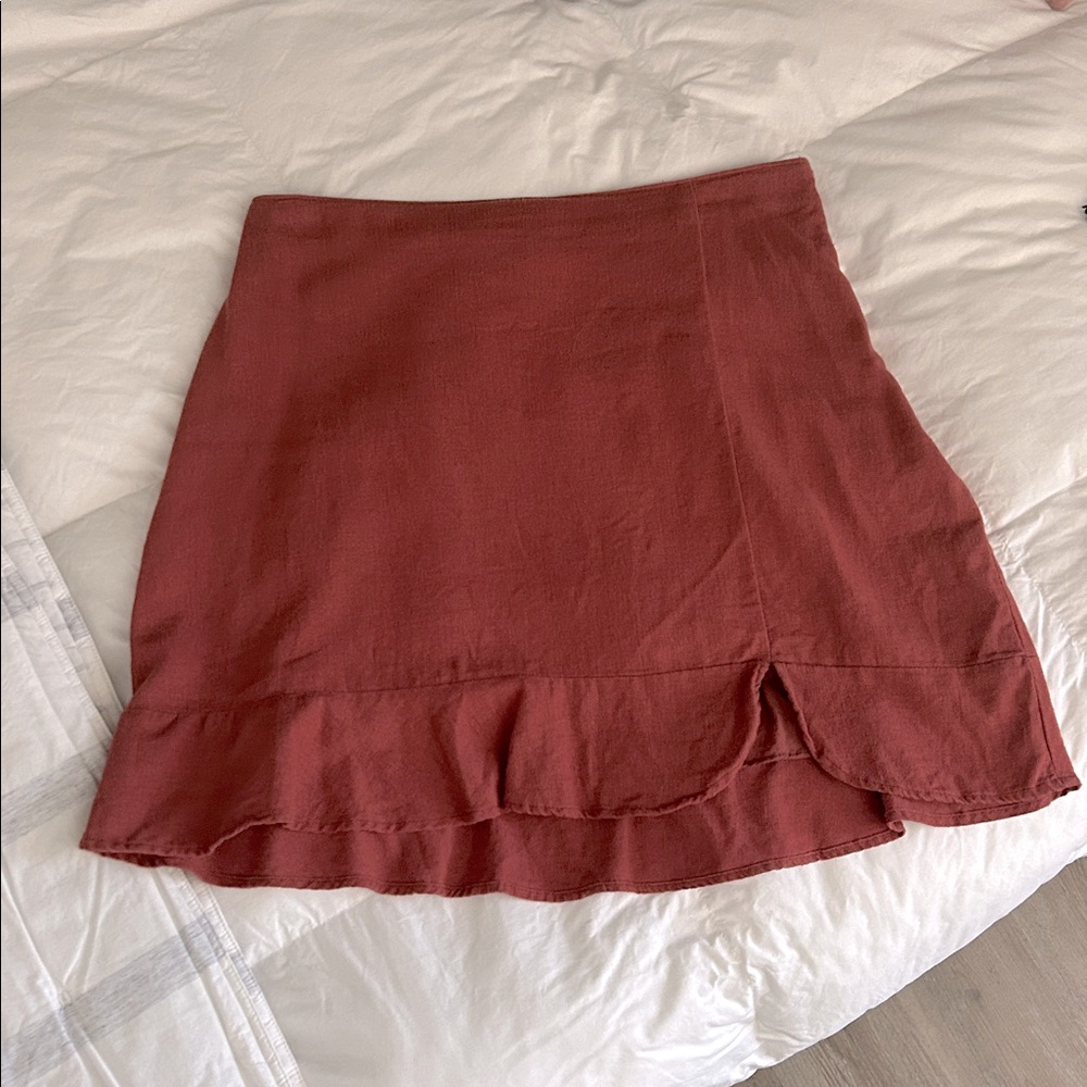 Abercrombie & Fitch Linen-Blend Ruffle Hem Mini Skirt